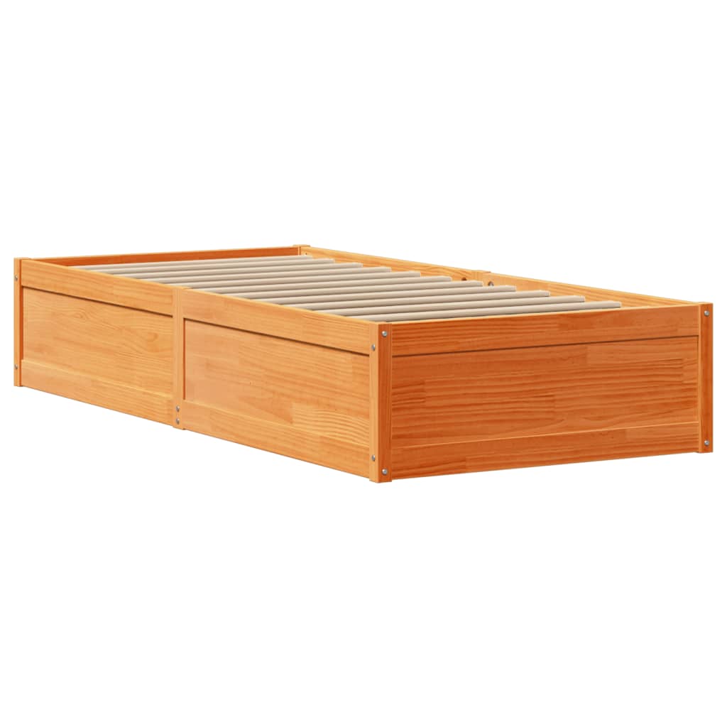 vidaXL Bed Frame with Headboard Wax Brown 100x200 cm Solid Wood Pine