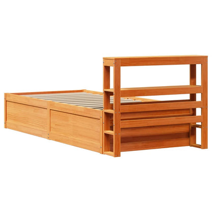 vidaXL Bed Frame with Headboard Wax Brown 100x200 cm Solid Wood Pine