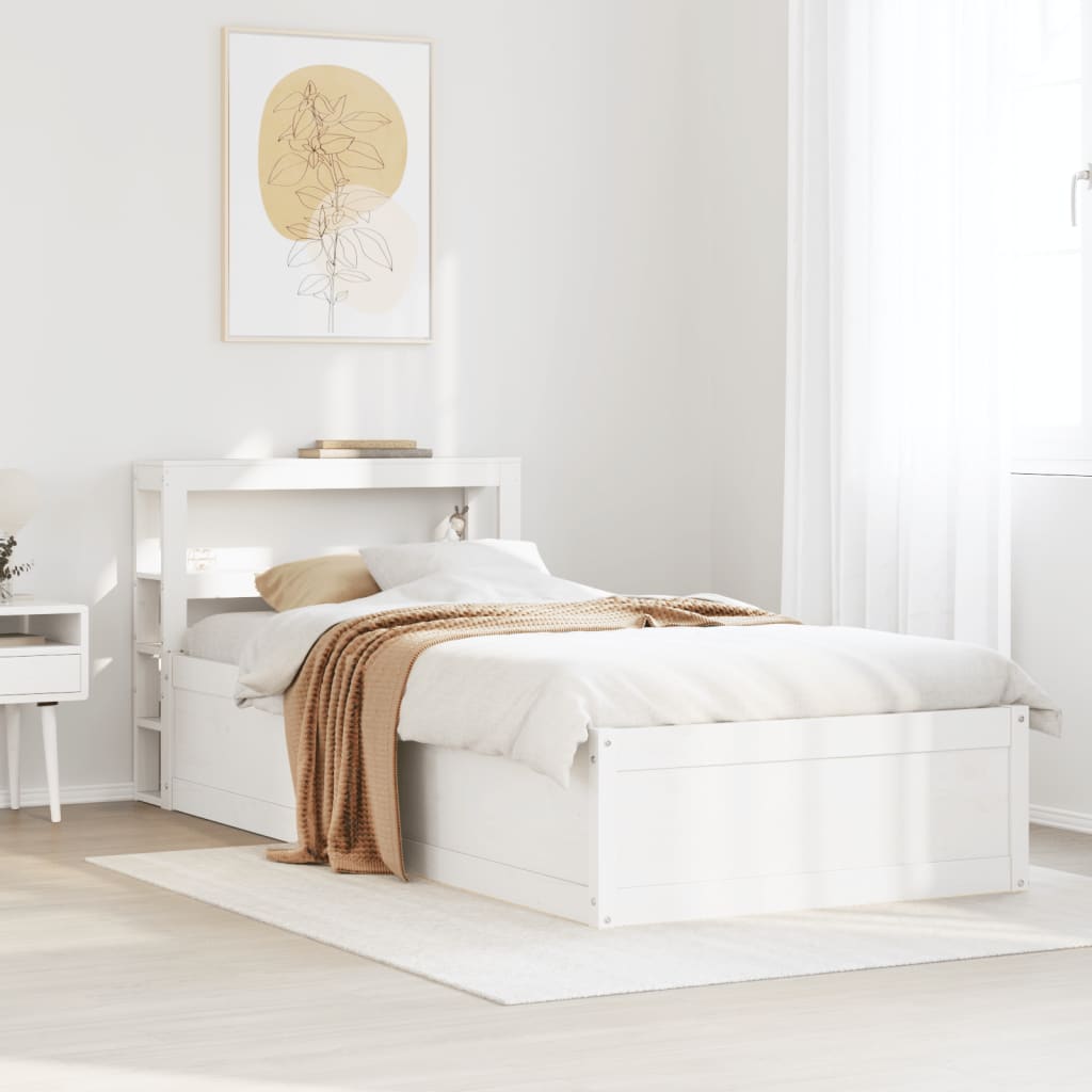 vidaXL Bed Frame with Headboard White 90x200 cm Solid Wood Pine