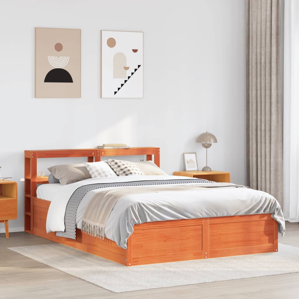 vidaXL Bed Frame with Headboard Wax Brown 140x190 cm Solid Wood Pine