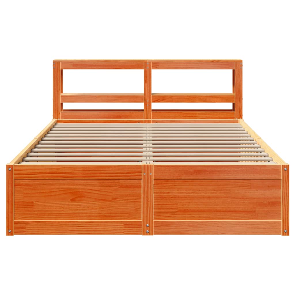 vidaXL Bed Frame with Headboard Wax Brown 140x190 cm Solid Wood Pine