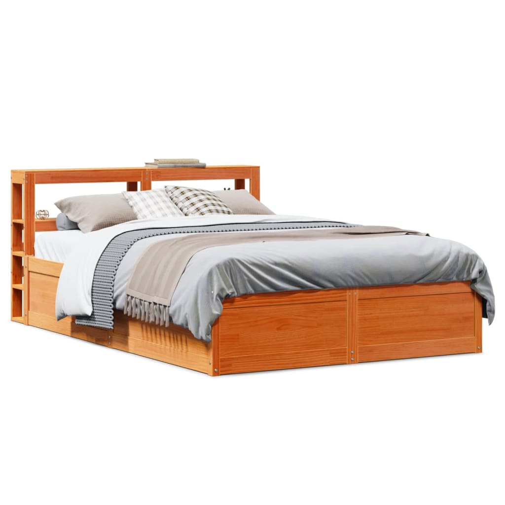 vidaXL Bed Frame with Headboard Wax Brown 140x190 cm Solid Wood Pine