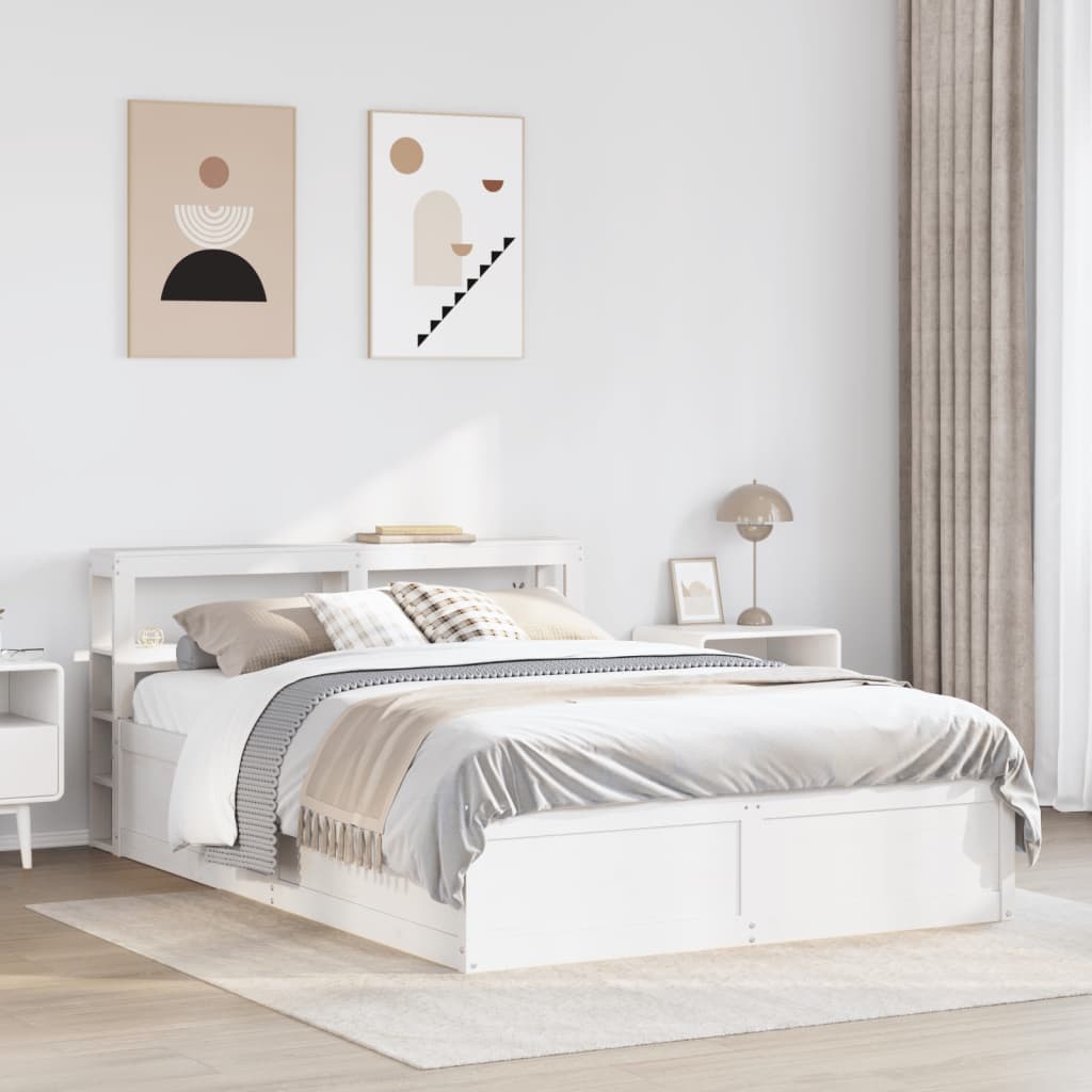 vidaXL Bed Frame with Headboard White 120x190 cm Small Double Solid Wood Pine