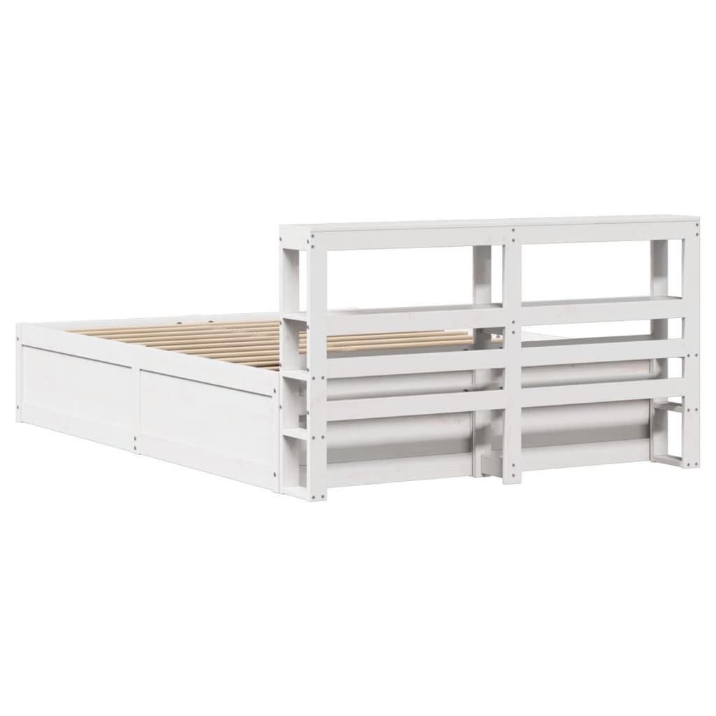 vidaXL Bed Frame with Headboard White 120x190 cm Small Double Solid Wood Pine