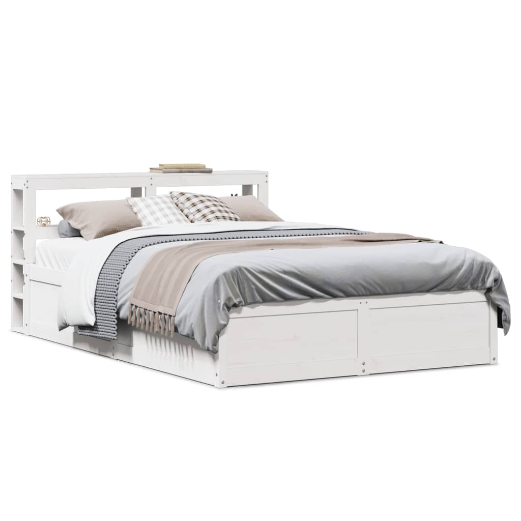 vidaXL Bed Frame with Headboard White 120x190 cm Small Double Solid Wood Pine