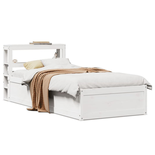 vidaXL Bed Frame with Headboard White 90x190 cm Single Solid Wood Pine