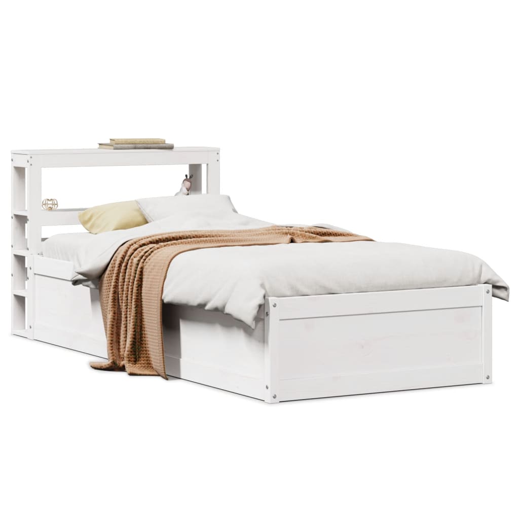 vidaXL Bed Frame with Headboard White 75x190 cm Small Single Solid Wood Pine