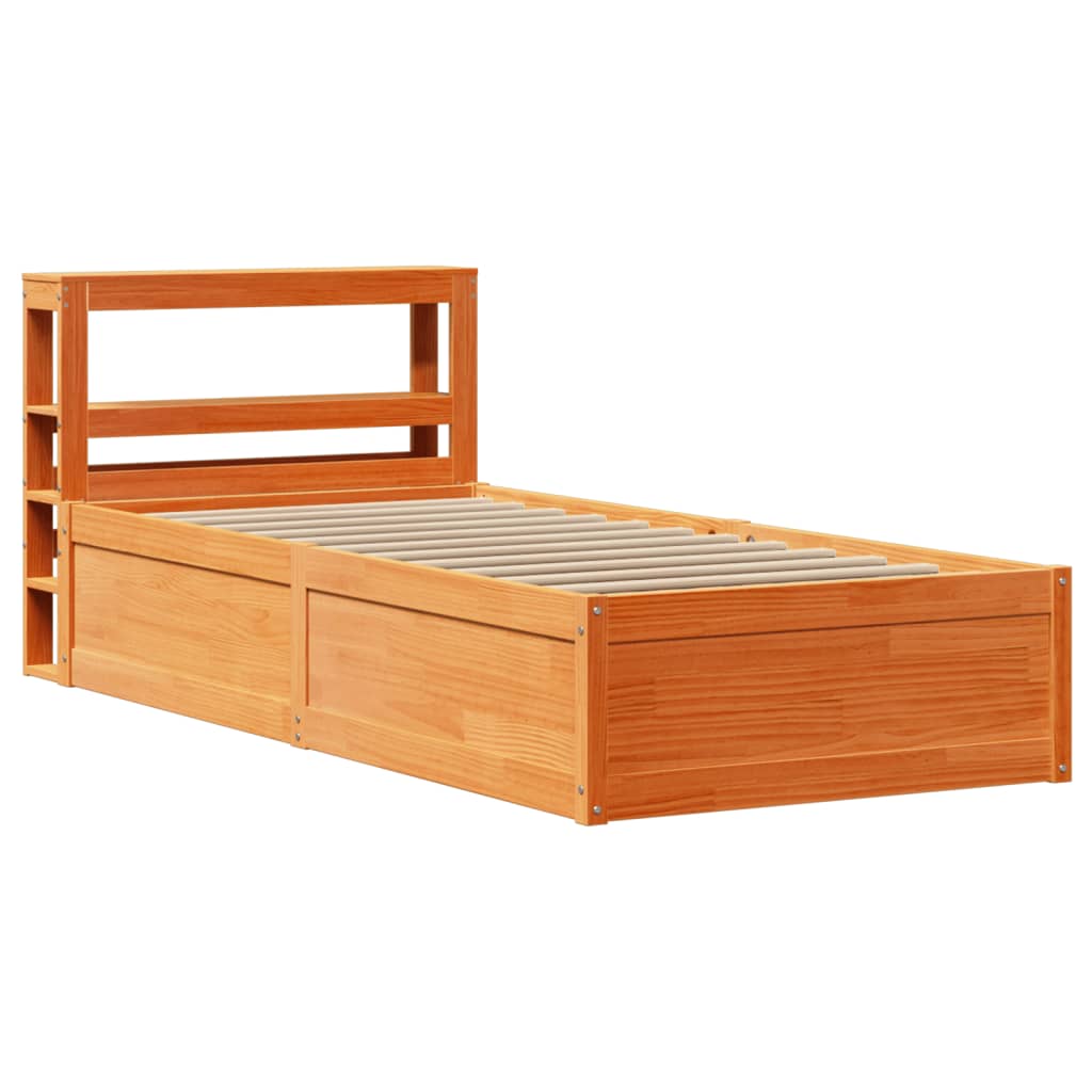 vidaXL Bed Frame with Headboard Wax Brown 75x190 cm Small Single Solid Wood Pine