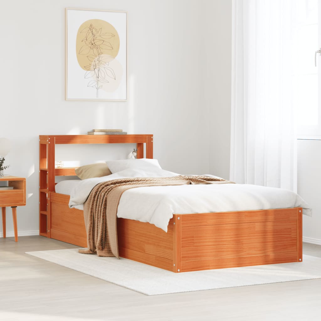 vidaXL Bed Frame with Headboard Wax Brown 75x190 cm Small Single Solid Wood Pine