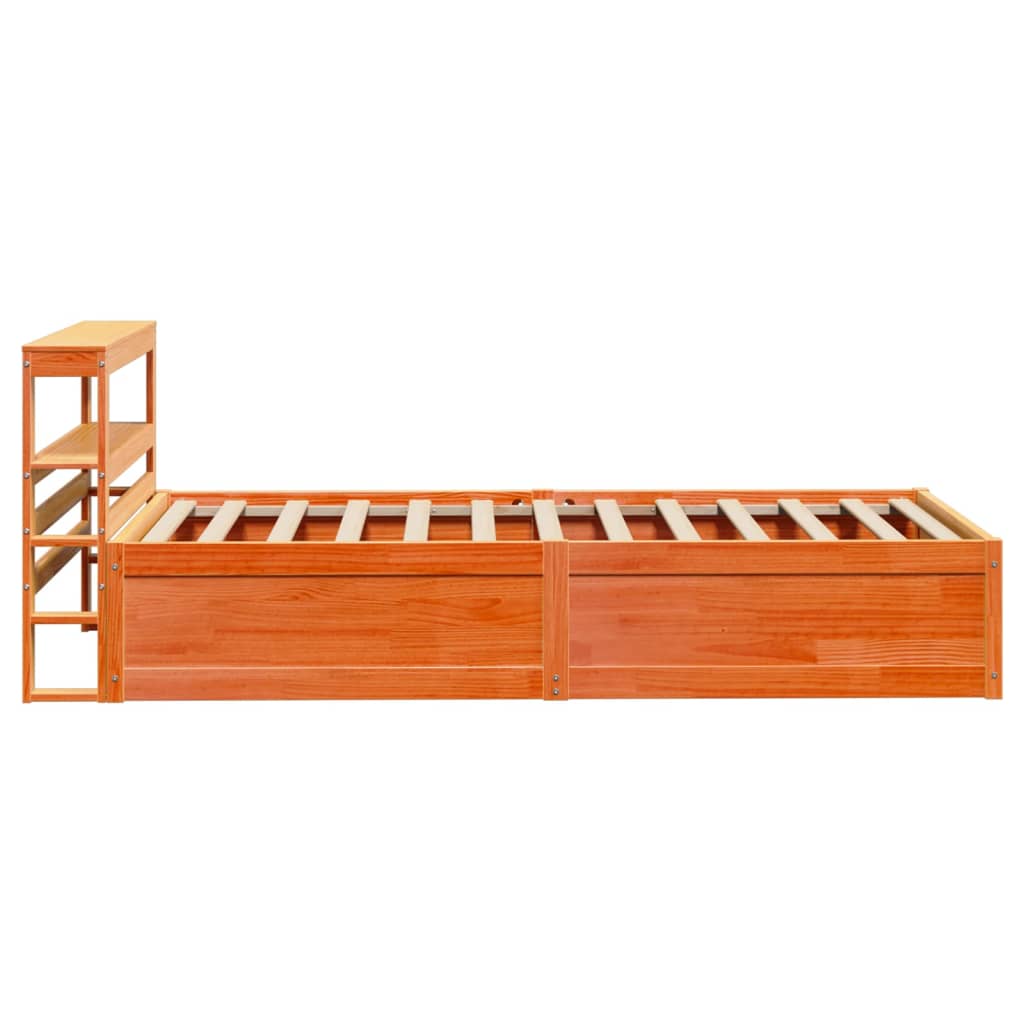 vidaXL Bed Frame with Headboard Wax Brown 75x190 cm Small Single Solid Wood Pine