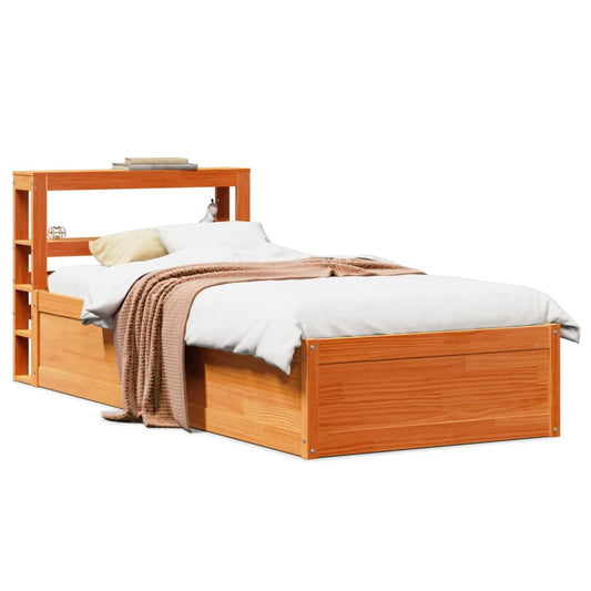 vidaXL Bed Frame with Headboard Wax Brown 75x190 cm Small Single Solid Wood Pine
