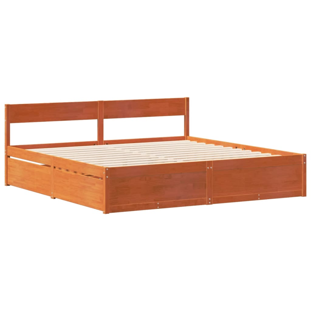 vidaXL Bed Frame without Mattress Wax Brown 180x200 cm Super King Size Solid Wood Pine