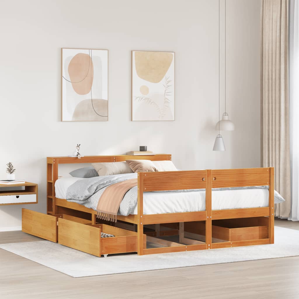 vidaXL Bed Frame without Mattress Wax Brown 140x200 cm Solid Wood Pine
