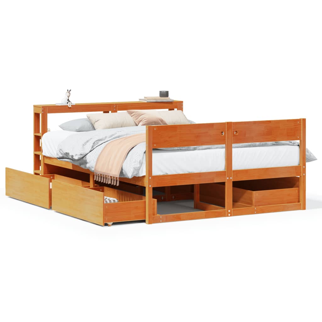 vidaXL Bed Frame without Mattress Wax Brown 135x190 cm Double Solid Wood Pine