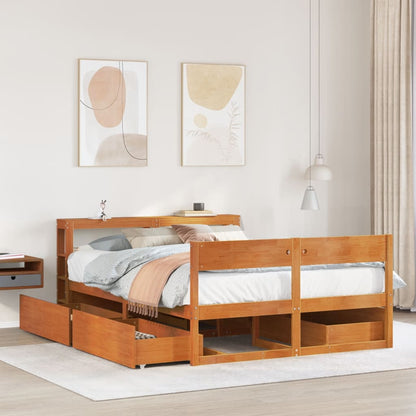 vidaXL Bed Frame without Mattress Wax Brown 135x190 cm Double Solid Wood Pine