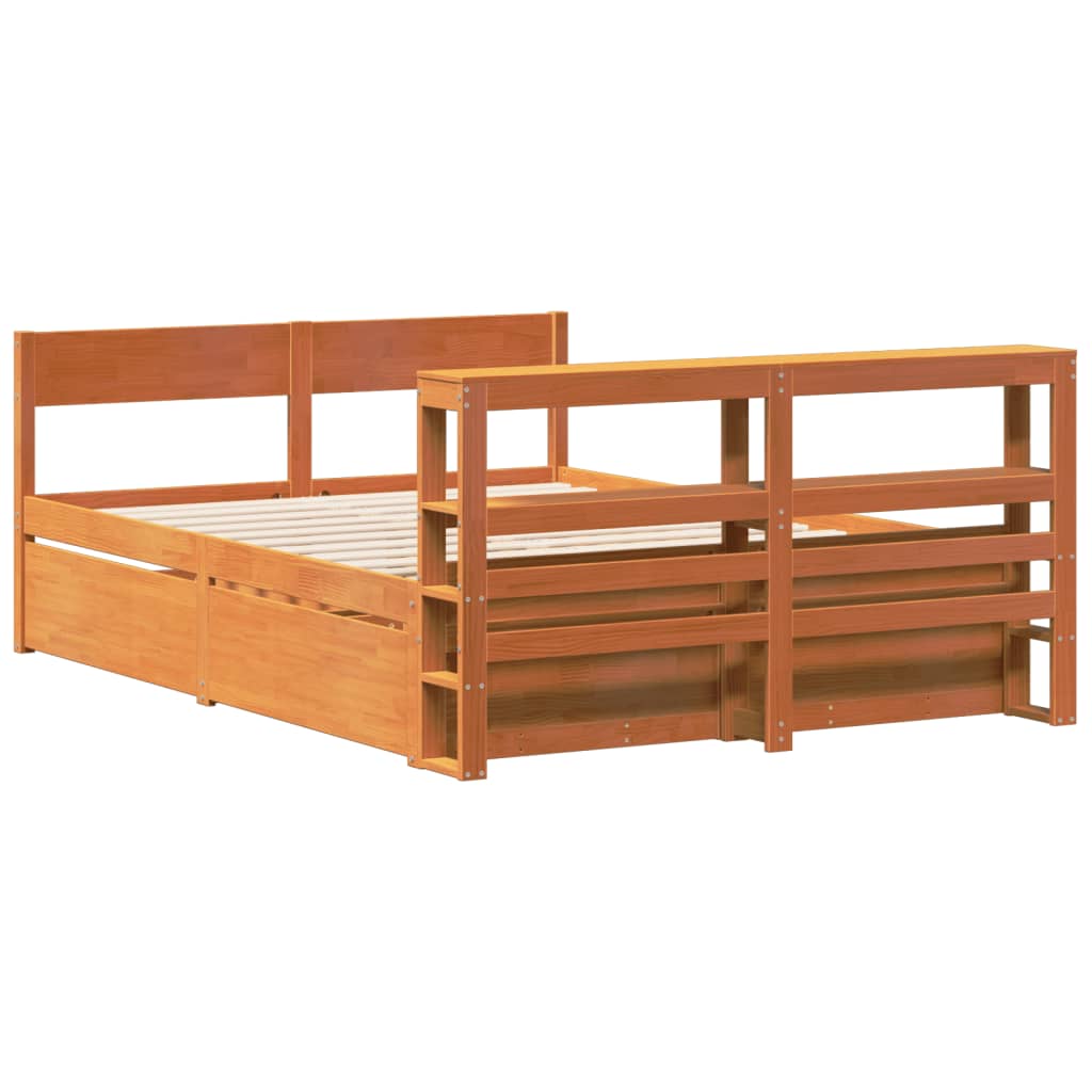 vidaXL Bed Frame without Mattress Wax Brown 135x190 cm Double Solid Wood Pine
