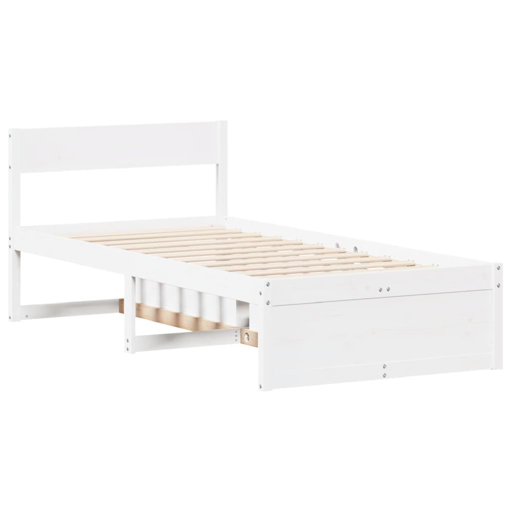 vidaXL Bed Frame without Mattress White 75x190 cm Small Single Solid Wood Pine