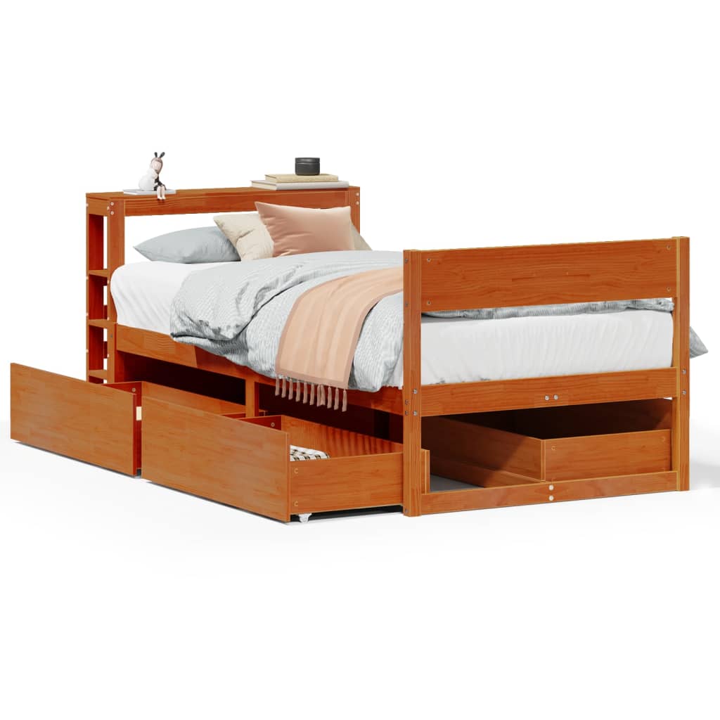 vidaXL Bed Frame without Mattress Wax Brown 75x190 cm Small Single Solid Wood Pine