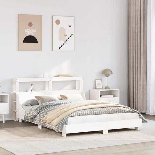 vidaXL Bed Frame without Mattress White 150x200 cm King Size Solid Wood Pine