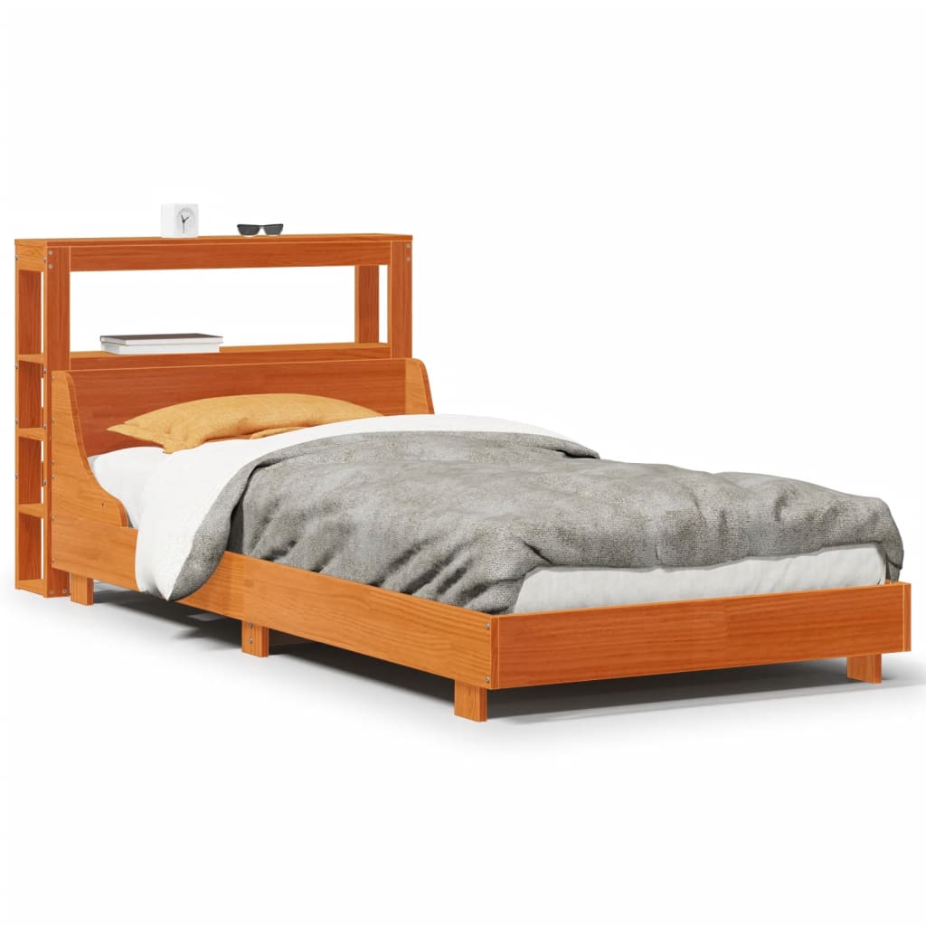 vidaXL Bed Frame without Mattress Wax Brown 75x190 cm Small Single Solid Wood Pine