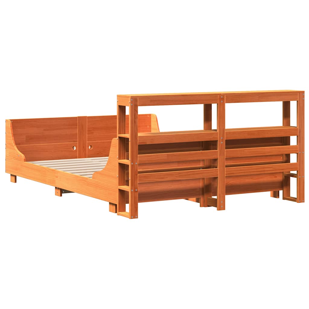 vidaXL Bed Frame without Mattress Wax Brown 135x190 cm Double Solid Wood Pine