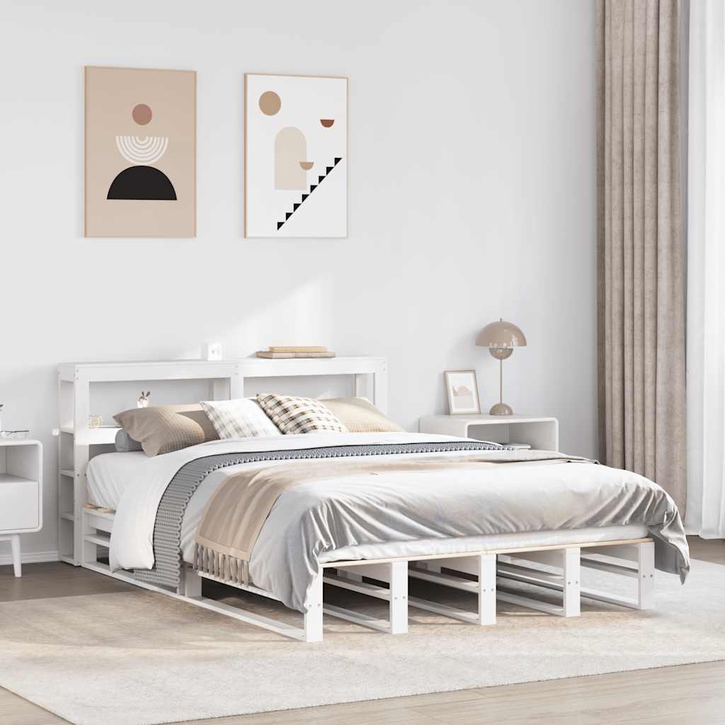 vidaXL Bed Frame without Mattress White 150x200 cm King Size Solid Wood Pine