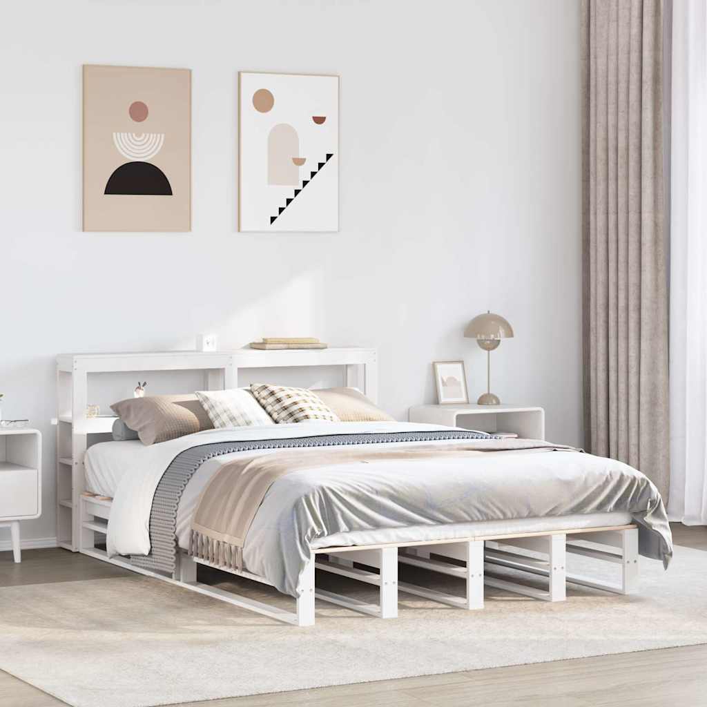 vidaXL Bed Frame without Mattress White 135x190 cm Double Solid Wood Pine