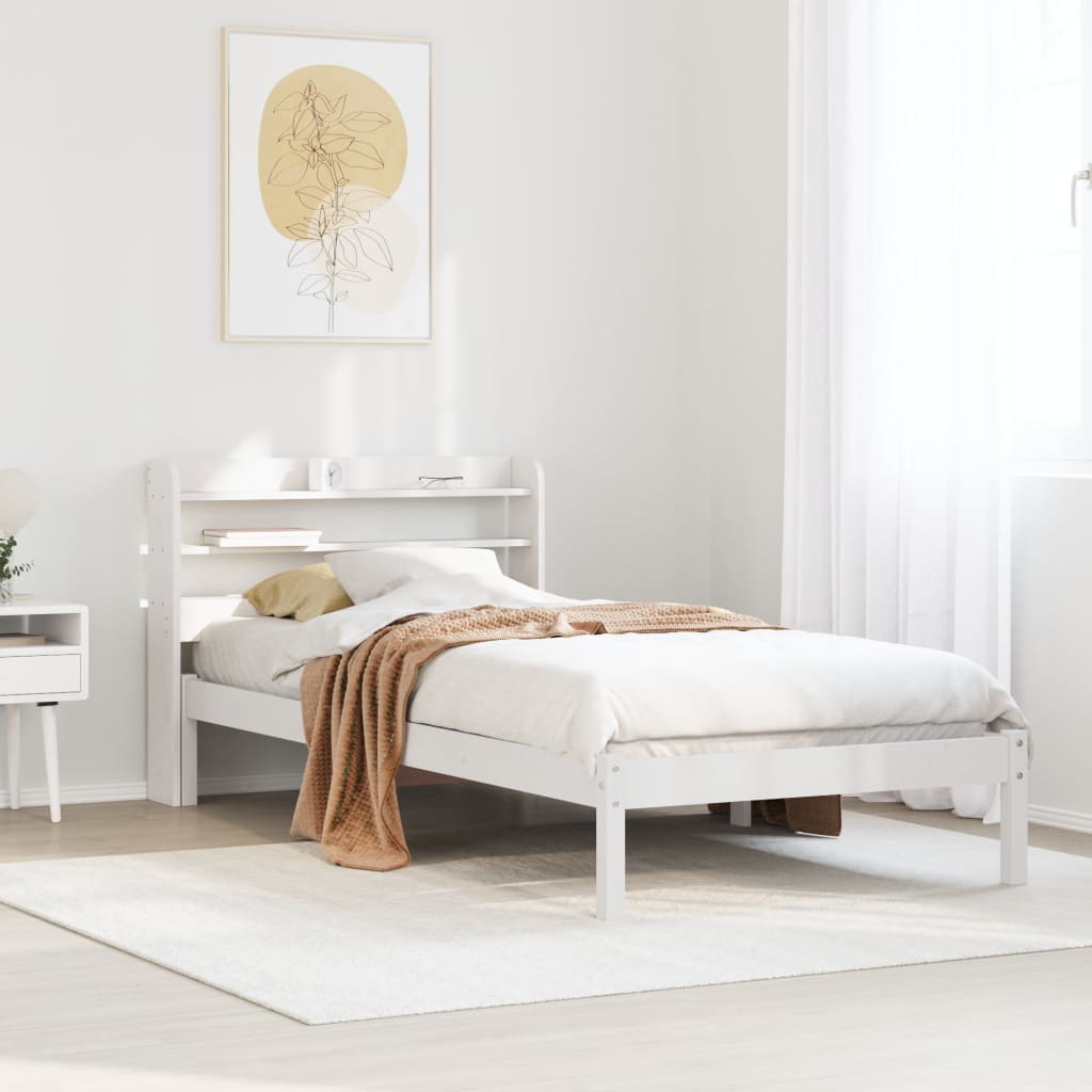 vidaXL Bed Frame without Mattress White 75x190 cm Small Single Solid Wood Pine