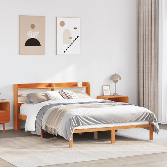 vidaXL Bed Frame with Headboard without Mattress Wax Brown 135x190 cm Double