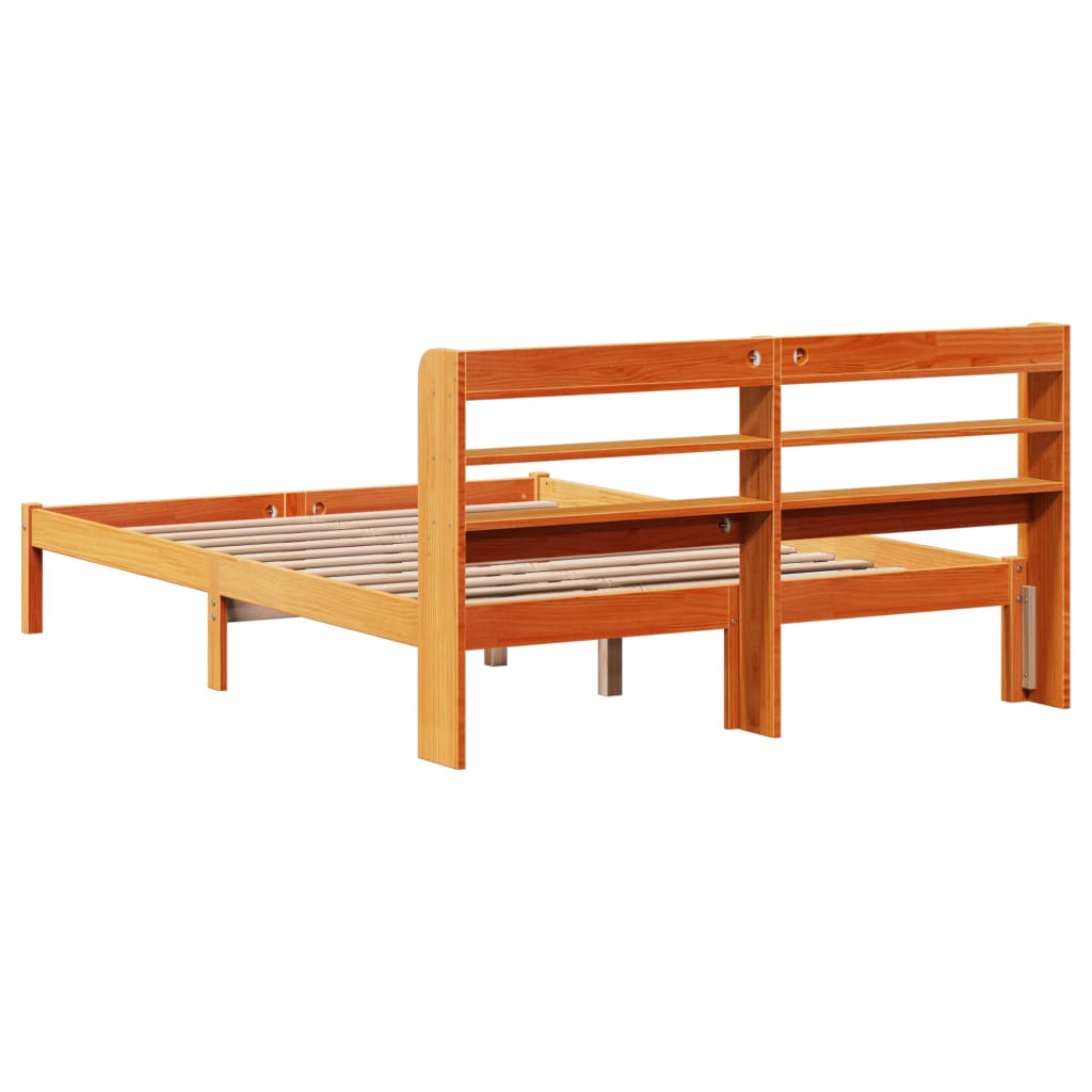 vidaXL Bed Frame with Headboard without Mattress Wax Brown 140x190 cm