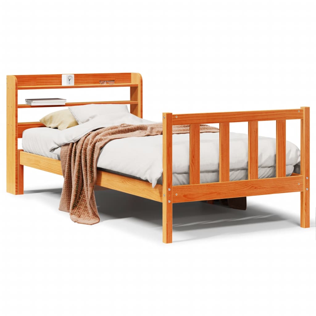 vidaXL Bed Frame with Headboard without Mattress Wax Brown 100x200 cm