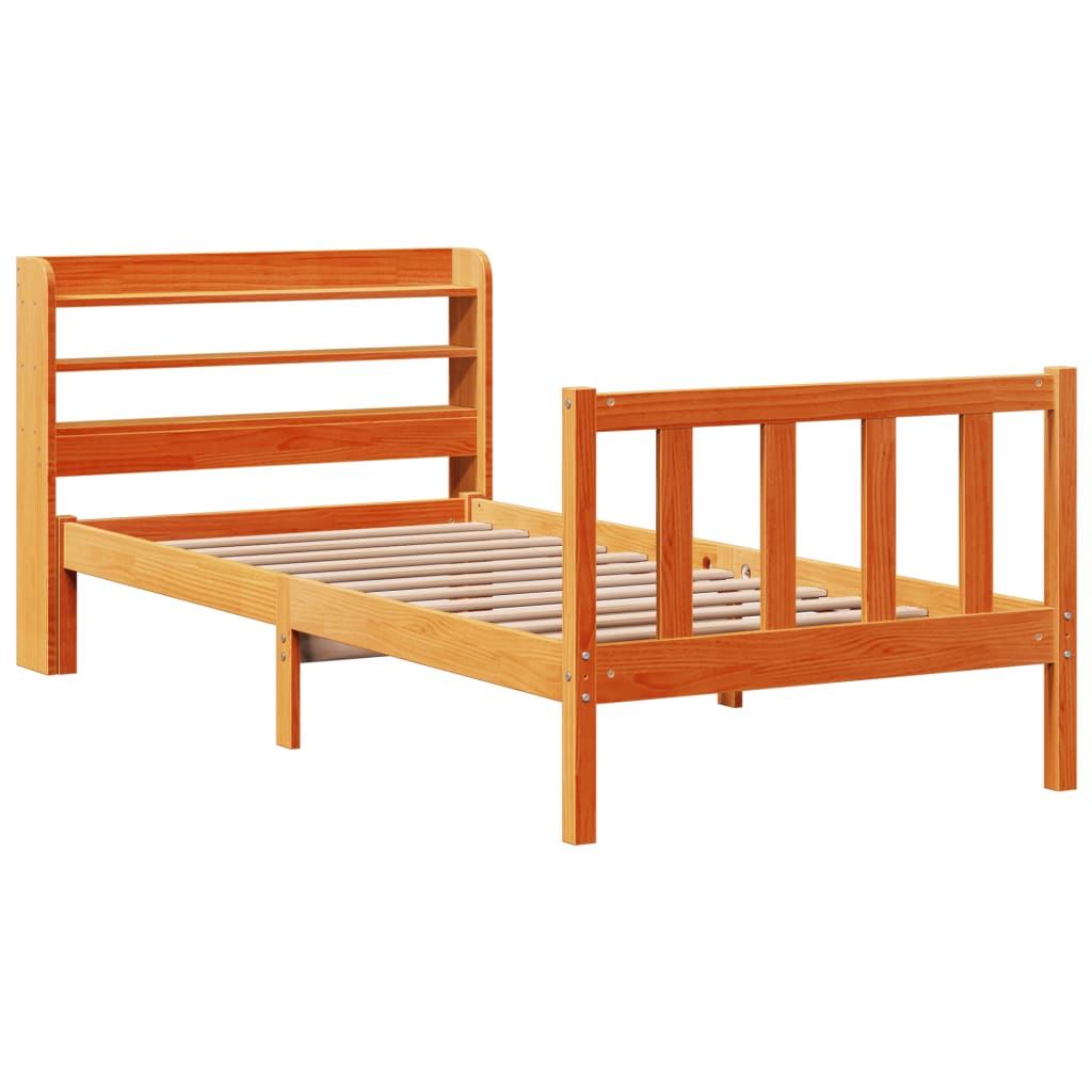 vidaXL Bed Frame with Headboard without Mattress Wax Brown 100x200 cm