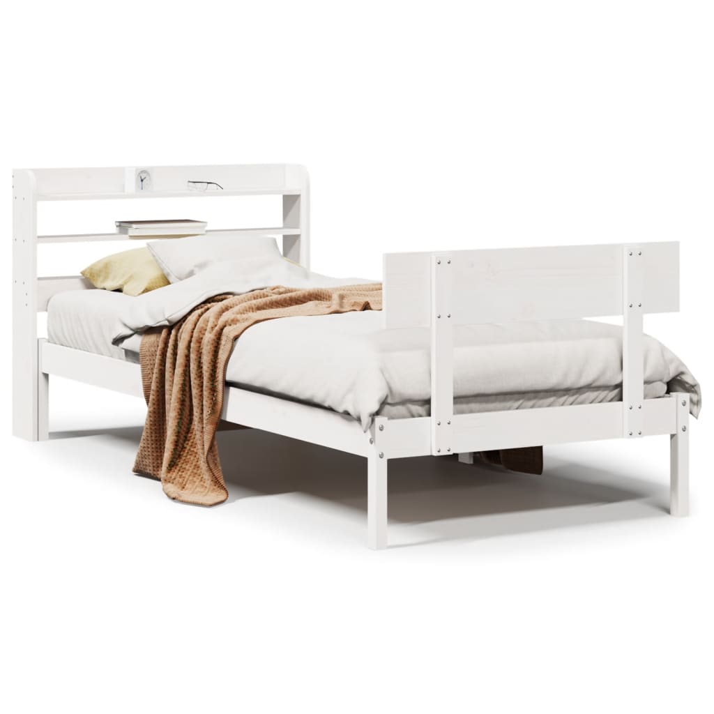 vidaXL Bed Frame without Mattress White 75x190 cm Small Single Solid Wood Pine