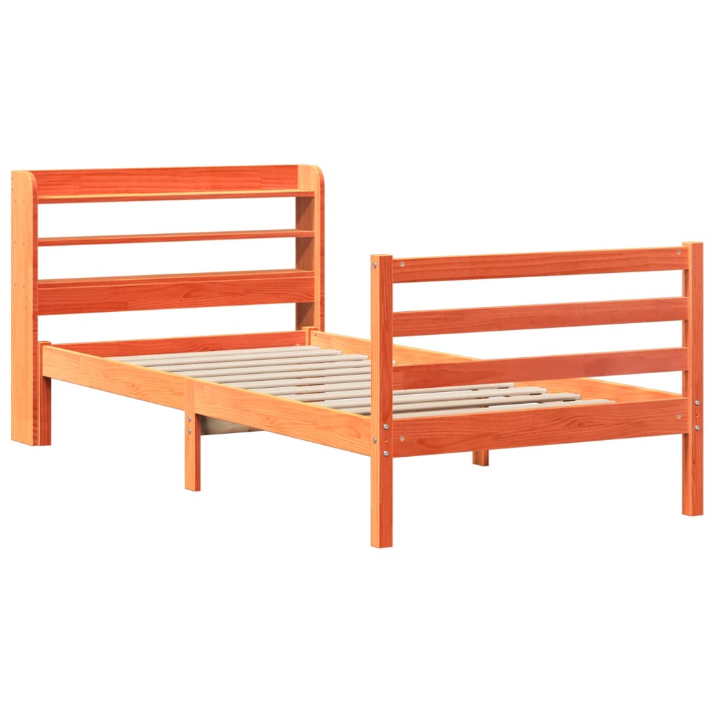 vidaXL Bed Frame without Mattress Wax Brown 75x190 cm Small Single Solid Wood Pine