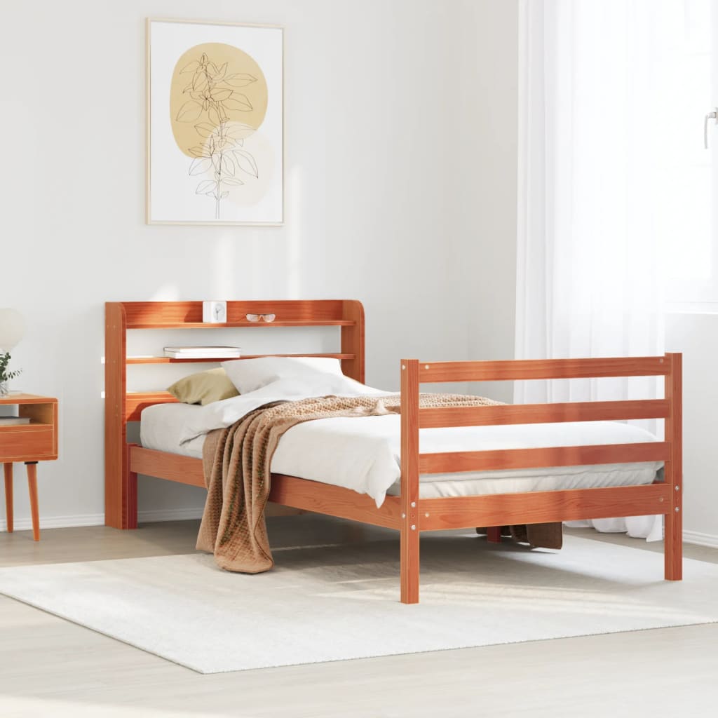 vidaXL Bed Frame without Mattress Wax Brown 75x190 cm Small Single Solid Wood Pine