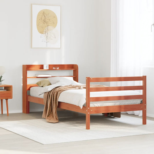 vidaXL Bed Frame without Mattress Wax Brown 75x190 cm Small Single Solid Wood Pine