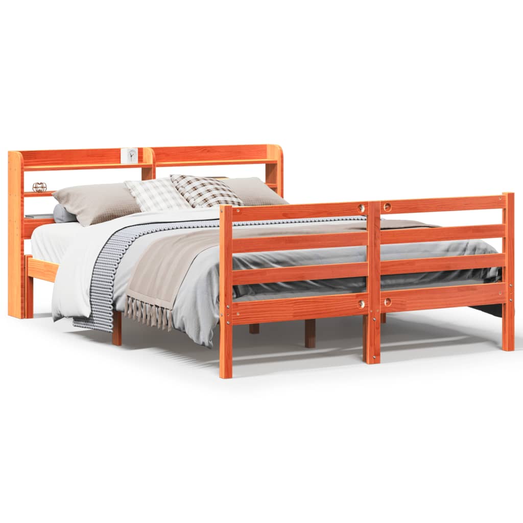 vidaXL Bed Frame without Mattress Wax Brown 150x200 cm King Size Solid Wood Pine