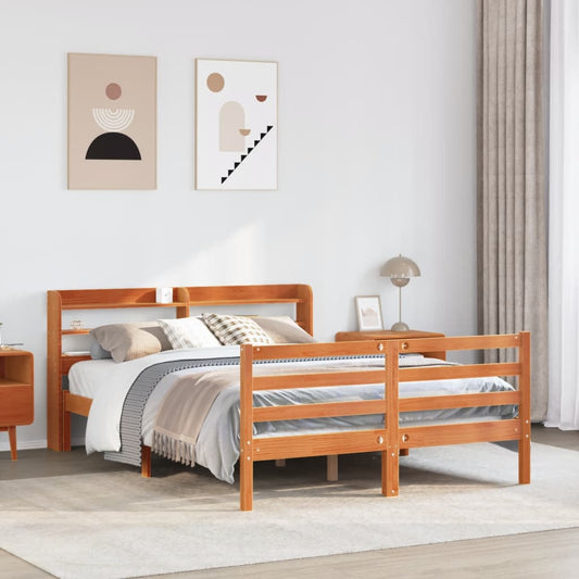 vidaXL Bed Frame without Mattress Wax Brown 150x200 cm King Size Solid Wood Pine