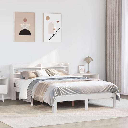 vidaXL Bed Frame with Headboard without Mattress White 140x190 cm