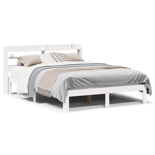 vidaXL Bed Frame with Headboard without Mattress White 140x200 cm