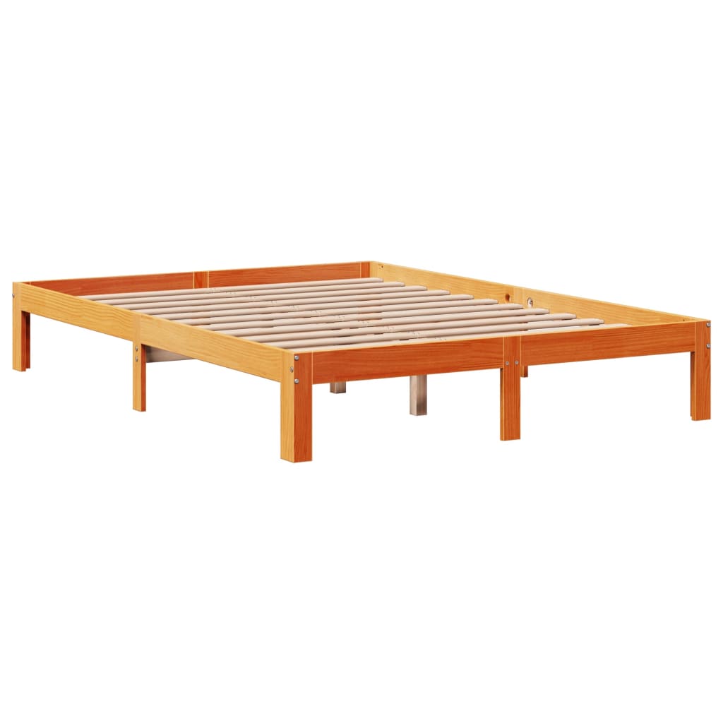 vidaXL Bed Frame without Mattress Wax Brown 135x190 cm Double Solid Wood Pine