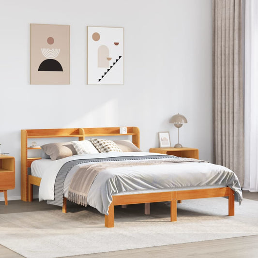 vidaXL Bed Frame without Mattress Wax Brown 135x190 cm Double Solid Wood Pine