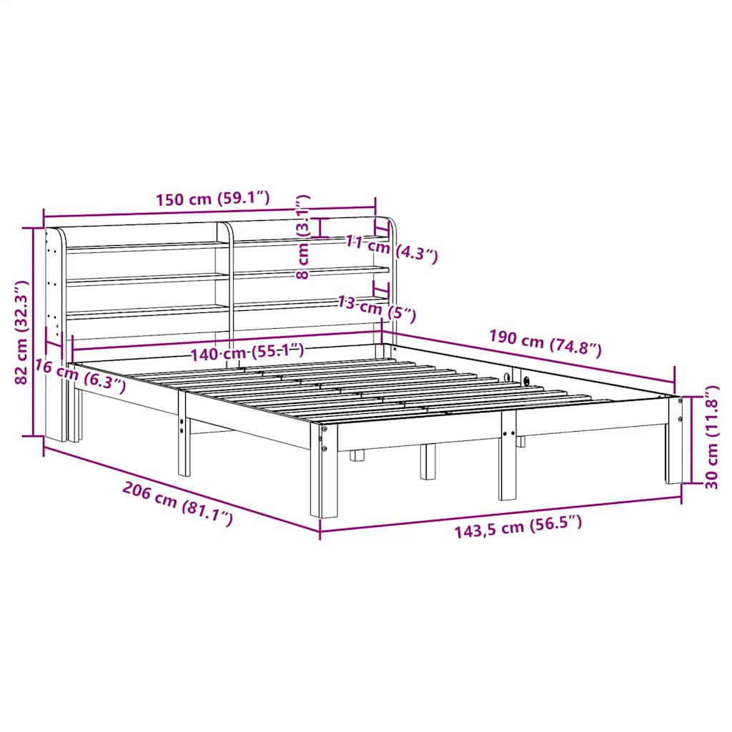 vidaXL Bed Frame without Mattress Wax Brown 140x190 cm Solid Wood Pine