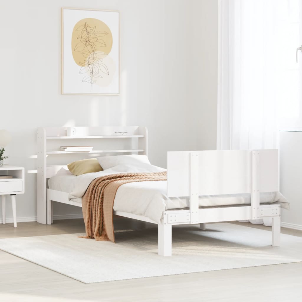 vidaXL Bed Frame with Headboard without Mattress White 100x200 cm