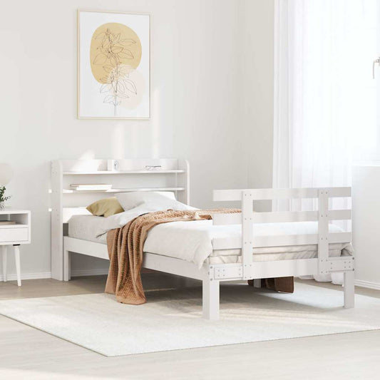 vidaXL Bed Frame | White | Solid pine wood, Plywood | Small Single | Modern