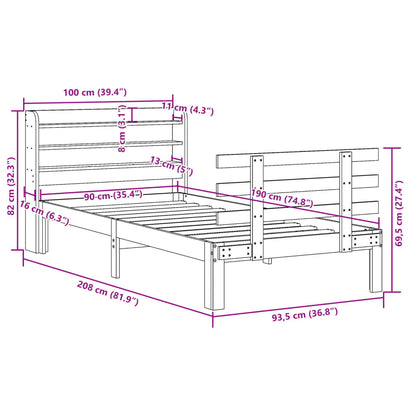 vidaXL Bed Frame with Headboard without Mattress 90x190 cm Single