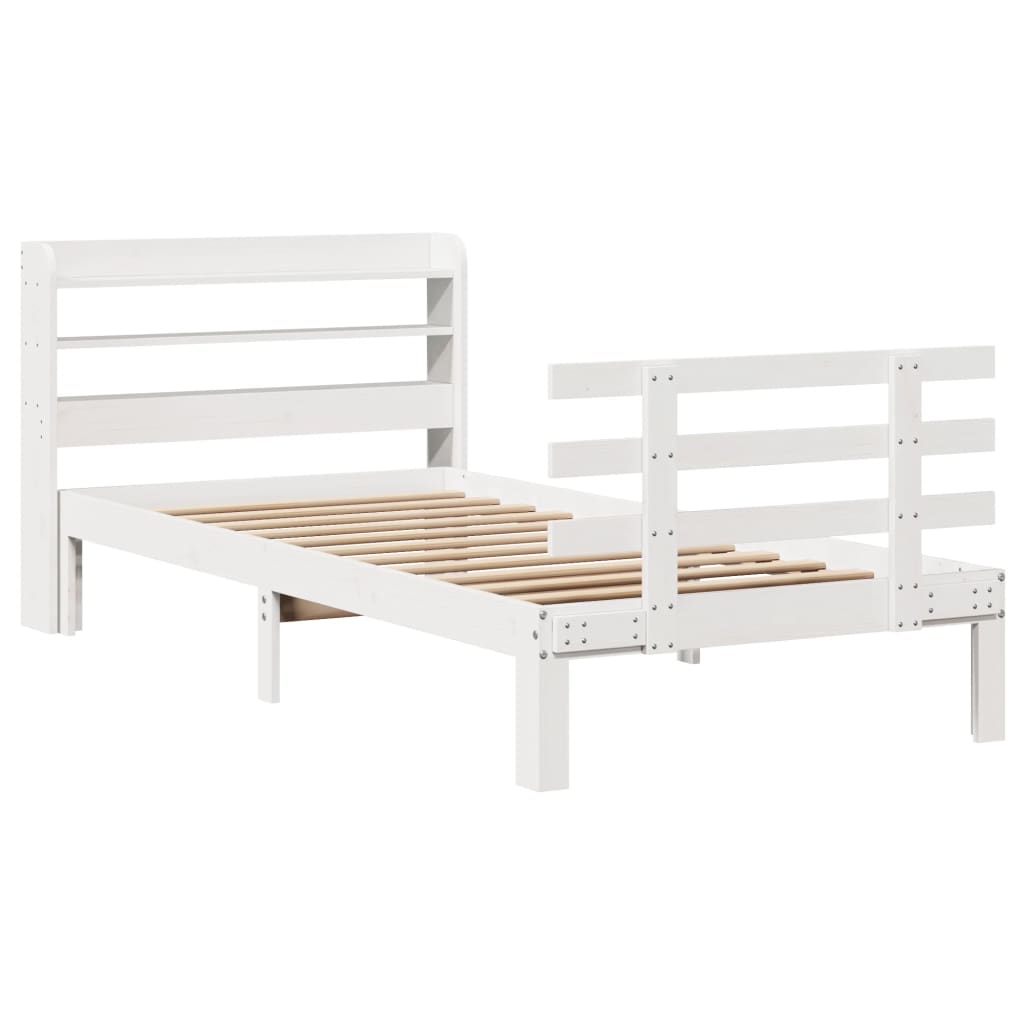 vidaXL Bed Frame with Headboard without Mattress White 90x190 cm