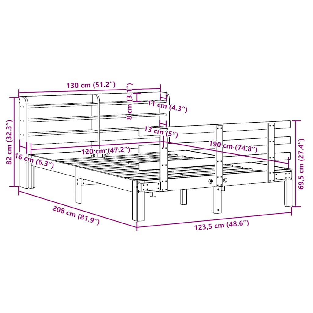 vidaXL Bed Frame with Headboard without Mattress White 120x190 cm Small Double