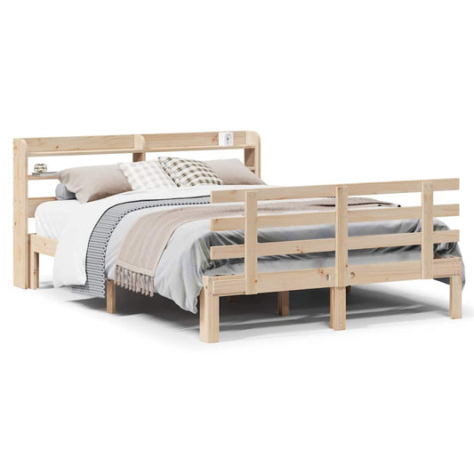vidaXL Bed Frame | Natural Pine | Solid Pine Wood, Plywood | Double | Bed Frame