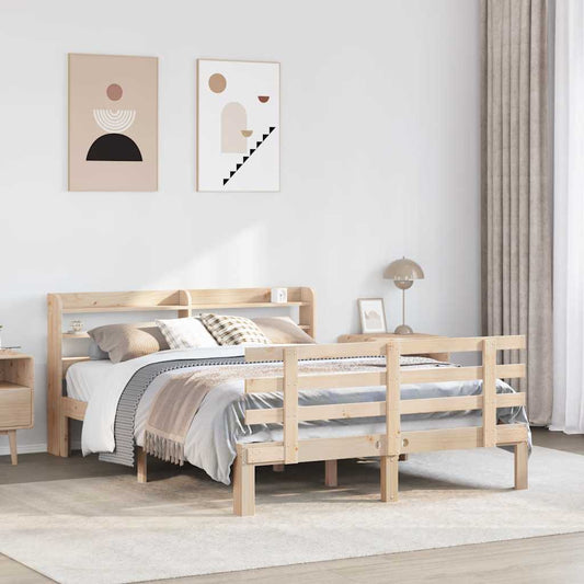 vidaXL Bed Frame | Natural Pine | Solid Pine Wood, Plywood | Double | Bed Frame